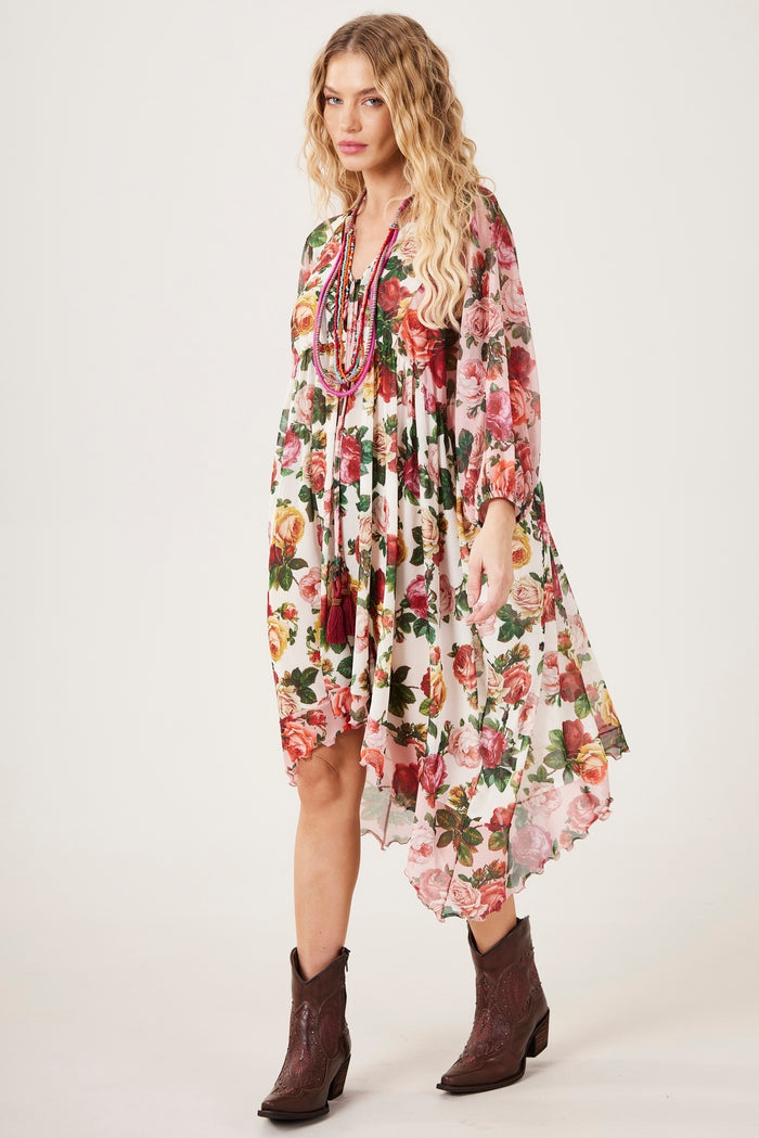 Yacamim E5 Pink Patchwork Tulle 3/8 Sleeve Short Dress