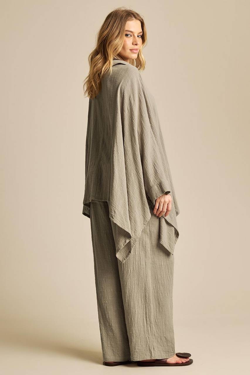 Yacamim Green Wide Leg Pants With Drawstring