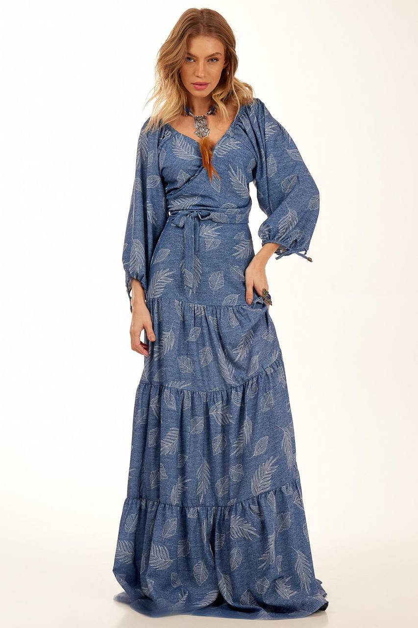 Yacamim Blue Printed Polyester Long Skirt