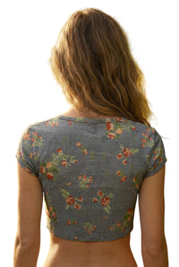 Yacamim Gray Printed Cotton Cropped Top B4