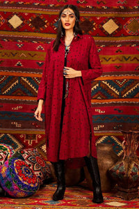 Yacamim Wine Broderie Midi Shirt with Rolled Sleeves