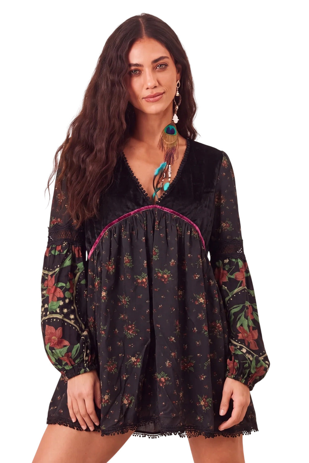 Bata Ampla Com Veludo Rendas Preta Patchwork Yacamim B9