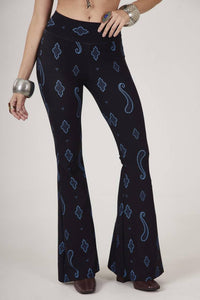 Yacamim A17 Navy Blue High-Waisted Flare Cashmere Pants