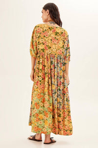Yacamim Yellow Patchwork 3/4 Sleeve Midi Dress