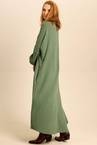 Long Dress with Long Sleeves and Pockets Moss Green Yacamim D26