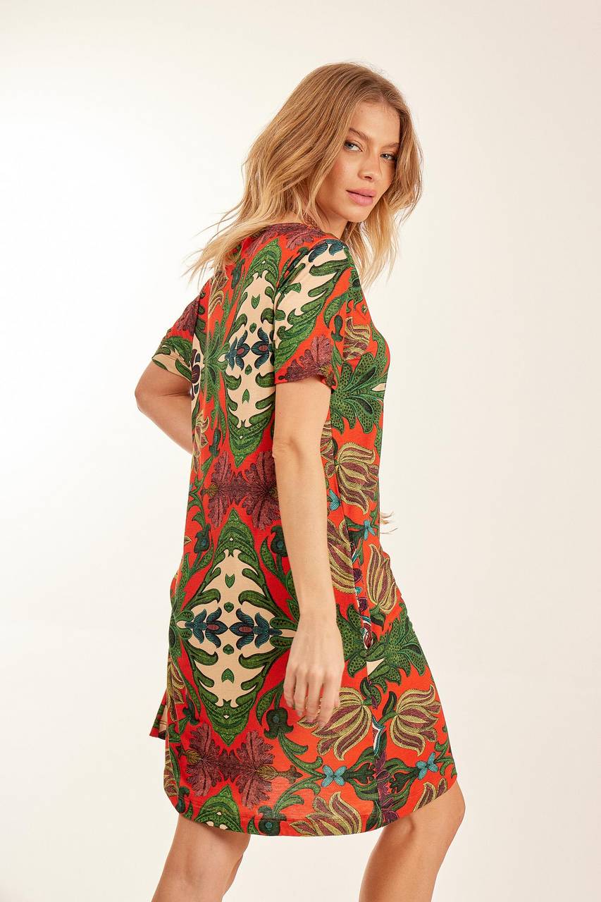 Vestido Curto Básico Estampado Yacamim