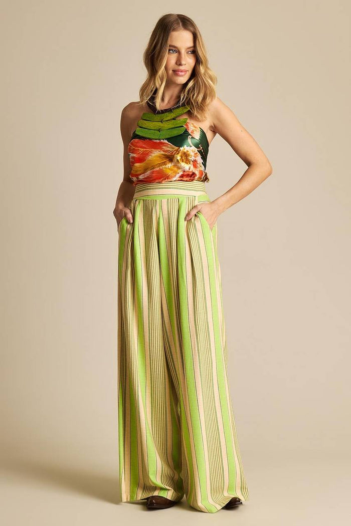 Yacamim H6 Striped Green Linen Harem Pants