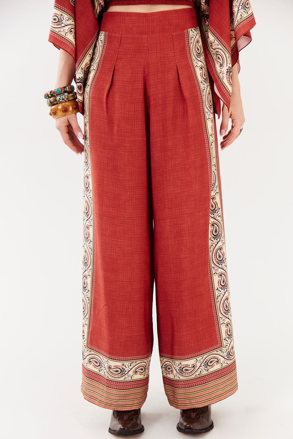 Terracotta Palazzo Pants Paisley Print Yacamim A20