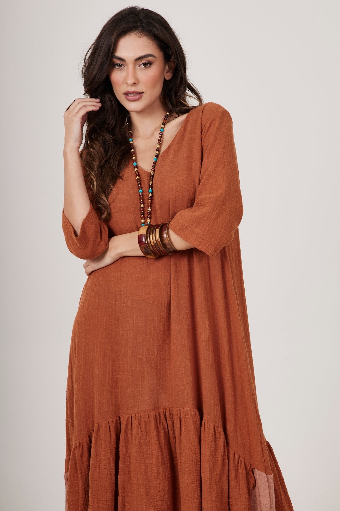 Yacamim Dark Caramel Midi Dress C22