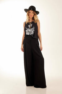 Yacamim Black High-Waisted Wide-Leg Trousers with Pockets