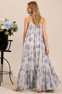 Yacamim E22 Gray Striped Long Dress with Adjustable Straps