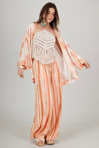 Yacamim Striped Orange Wide-Leg Pants with Pockets I8