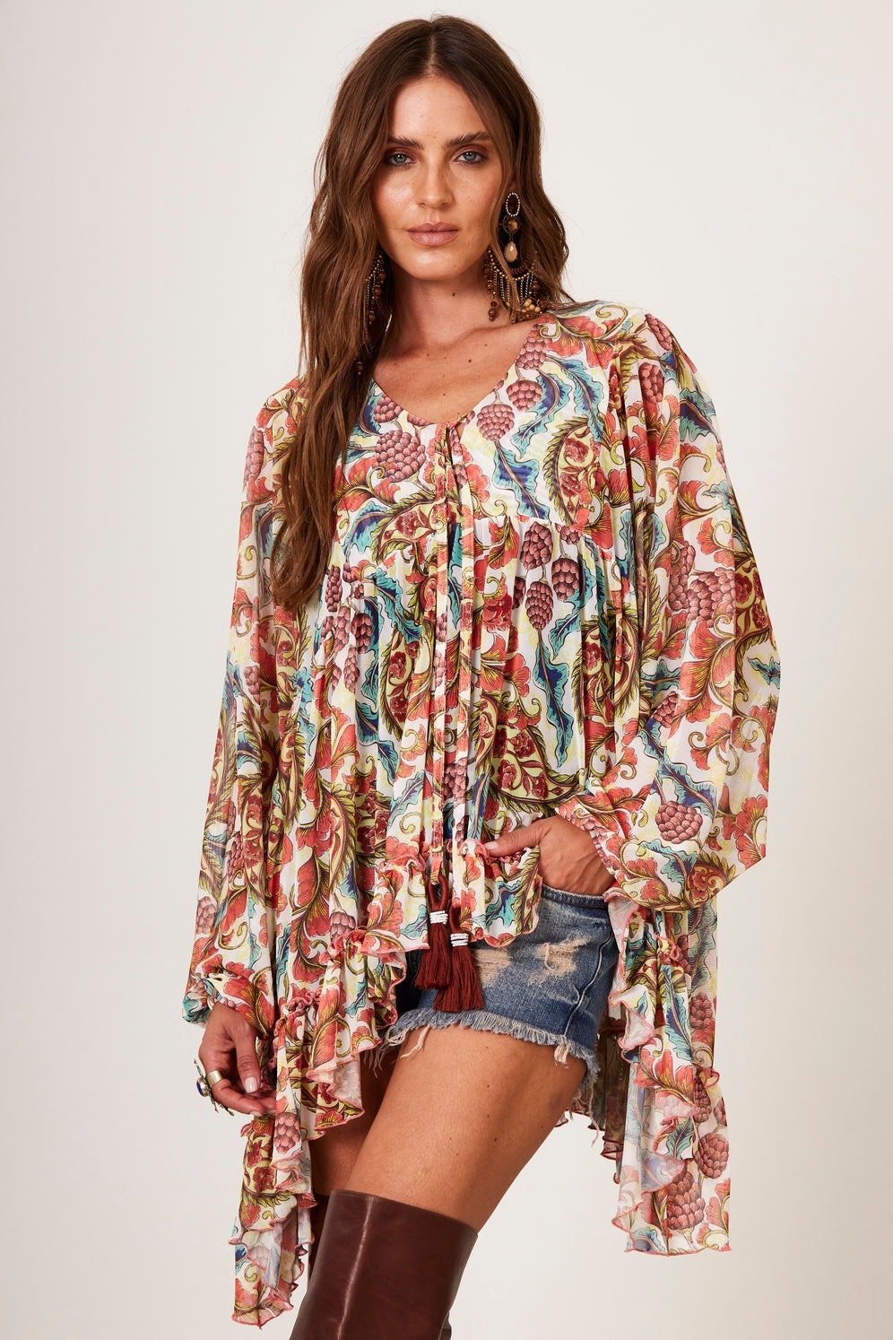 Yacamim B14 Loose Printed Tulle Tunic