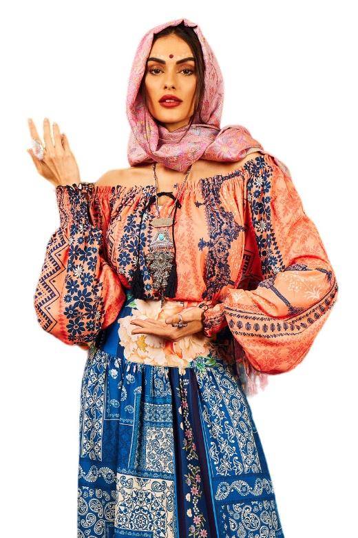 Yacamim Salmon Puff Long Sleeve Gypsy Blouse
