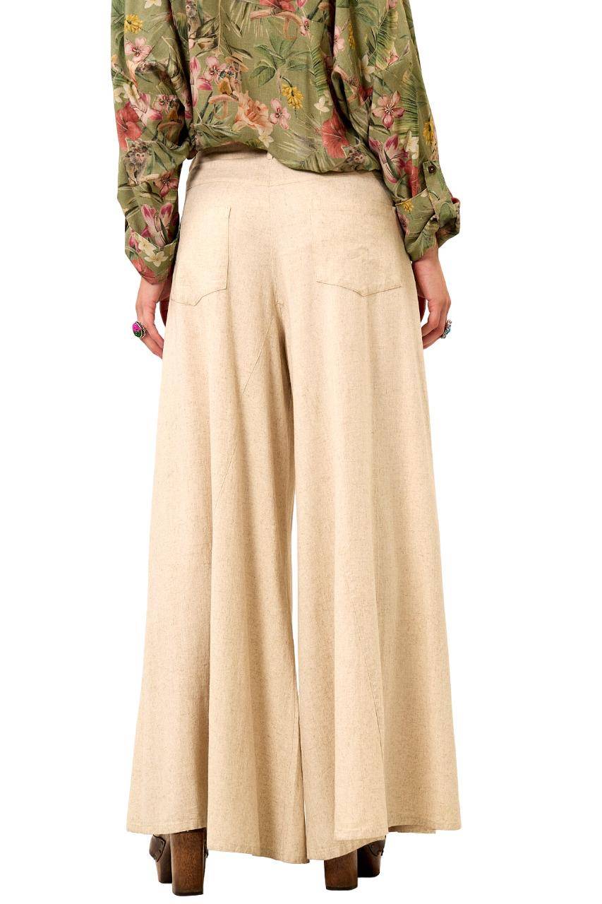 Yacamim G5 Beige Viscose Linen Palazzo Pants