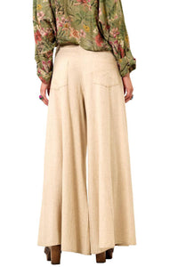Yacamim G5 Beige Viscose Linen Palazzo Pants