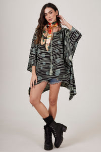 Yacamim B2 Black and Green Polka Dot Print Loose Blouse with Points