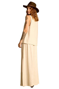 Yacamim A8 Beige A-line Long Skirt with Slits
