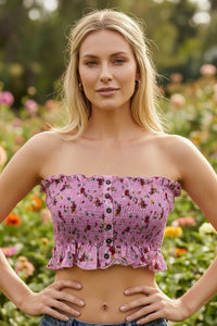 Yacamim B10 Strapless Shirred Cropped Top