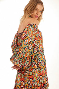 Yacamim Printed Short Gypsy Dress with Wide Sleeves