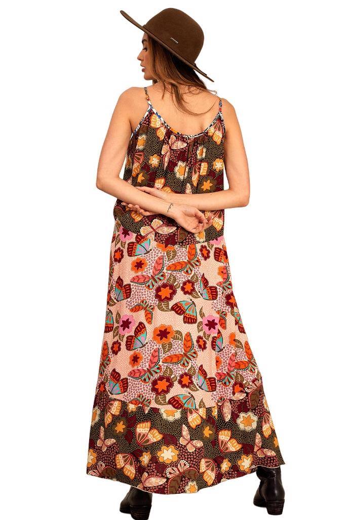 Yacamim D27 Printed Patchwork Long Dress with Adjustable Straps