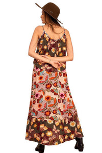 Yacamim D27 Printed Patchwork Long Dress with Adjustable Straps