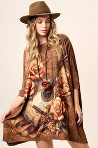 Yacamim Brown Guitar Print Loose Tunic