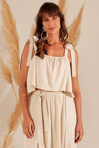 Yacamim A26 Beige Cropped Top with Wide Tie Straps
