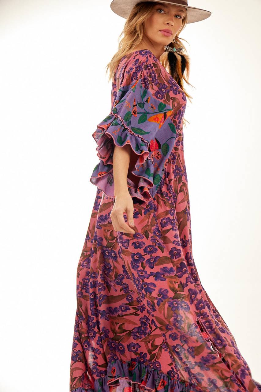 Pink Patchwork Yacamim Loose Kaftan with Points