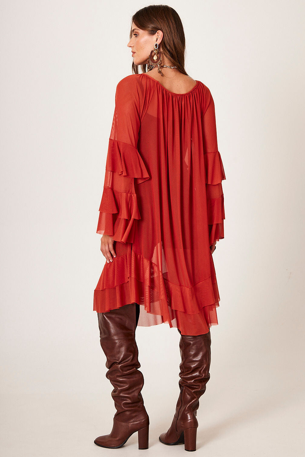 Yacamim E14 Terracotta Tulle Ruffle Mini Dress