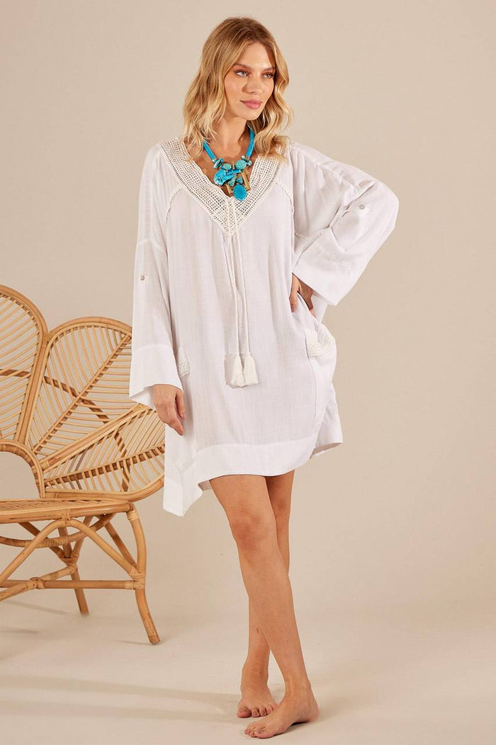 Yacamim White Long Sleeve Lace Tunic