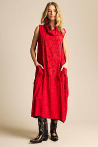 Yacamim Cashmere Red Turtleneck Midi Dress