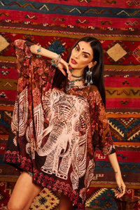 Loose Blouse with Tight Cuffs Brown Elephant Print Yacamim