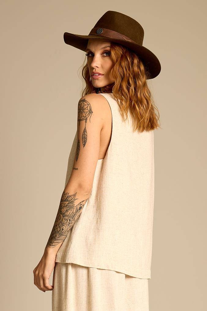Yacamim Classic Beige Linen Tank Top