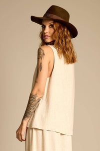 Yacamim Classic Beige Linen Tank Top
