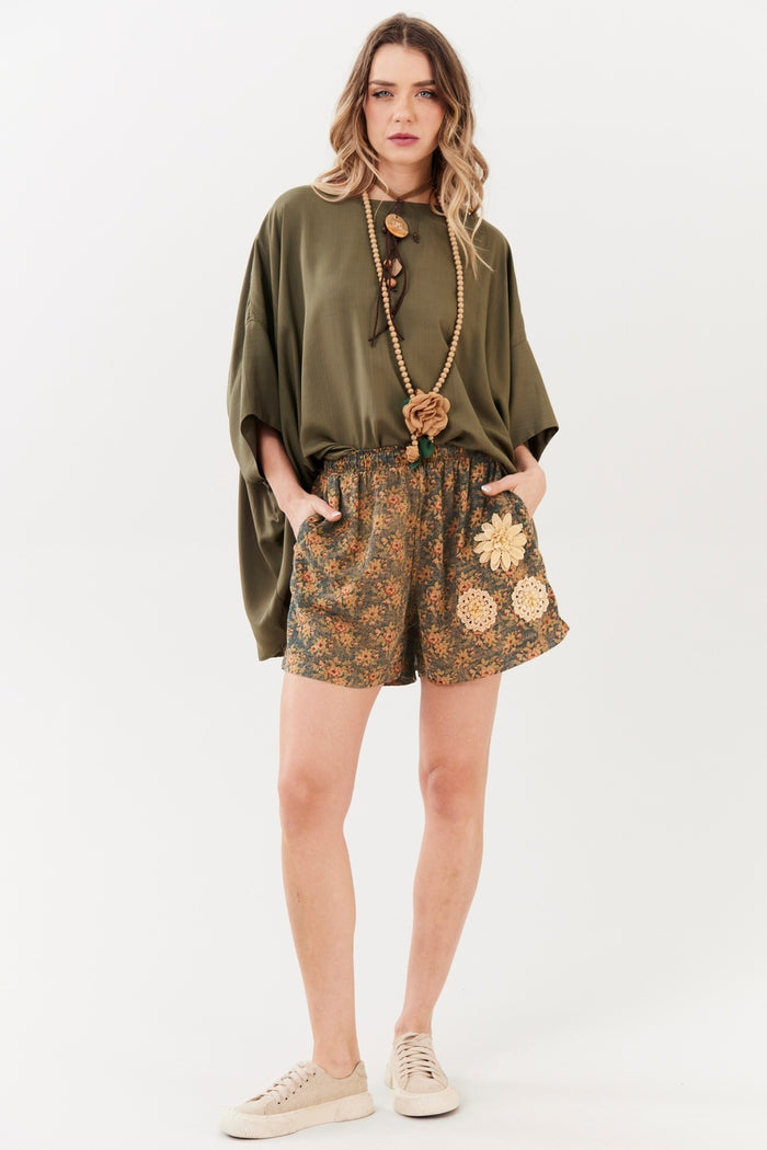 Yacamim Green Floral 100% Cotton Paraty Shorts R4