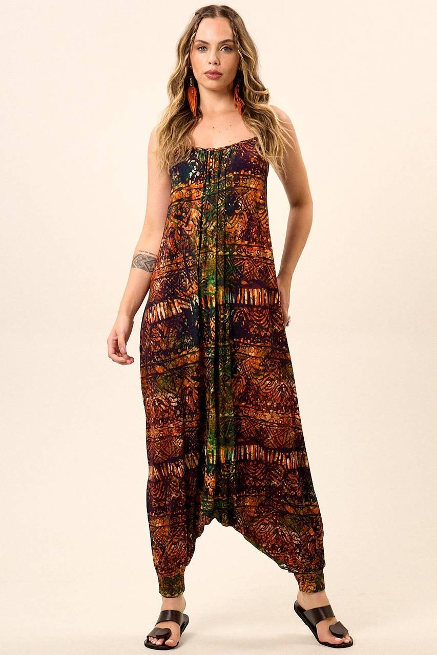 Harem Jumpsuit with Straps and Pockets Digital Batik Print Yacamim