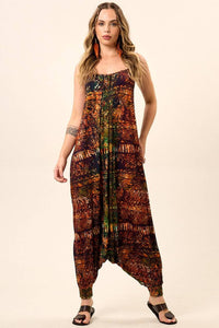 Harem Jumpsuit with Straps and Pockets Digital Batik Print Yacamim