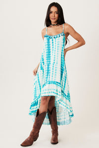 Yacamim E8 Green Tie-Dye Tie-Strap Mullet Dress