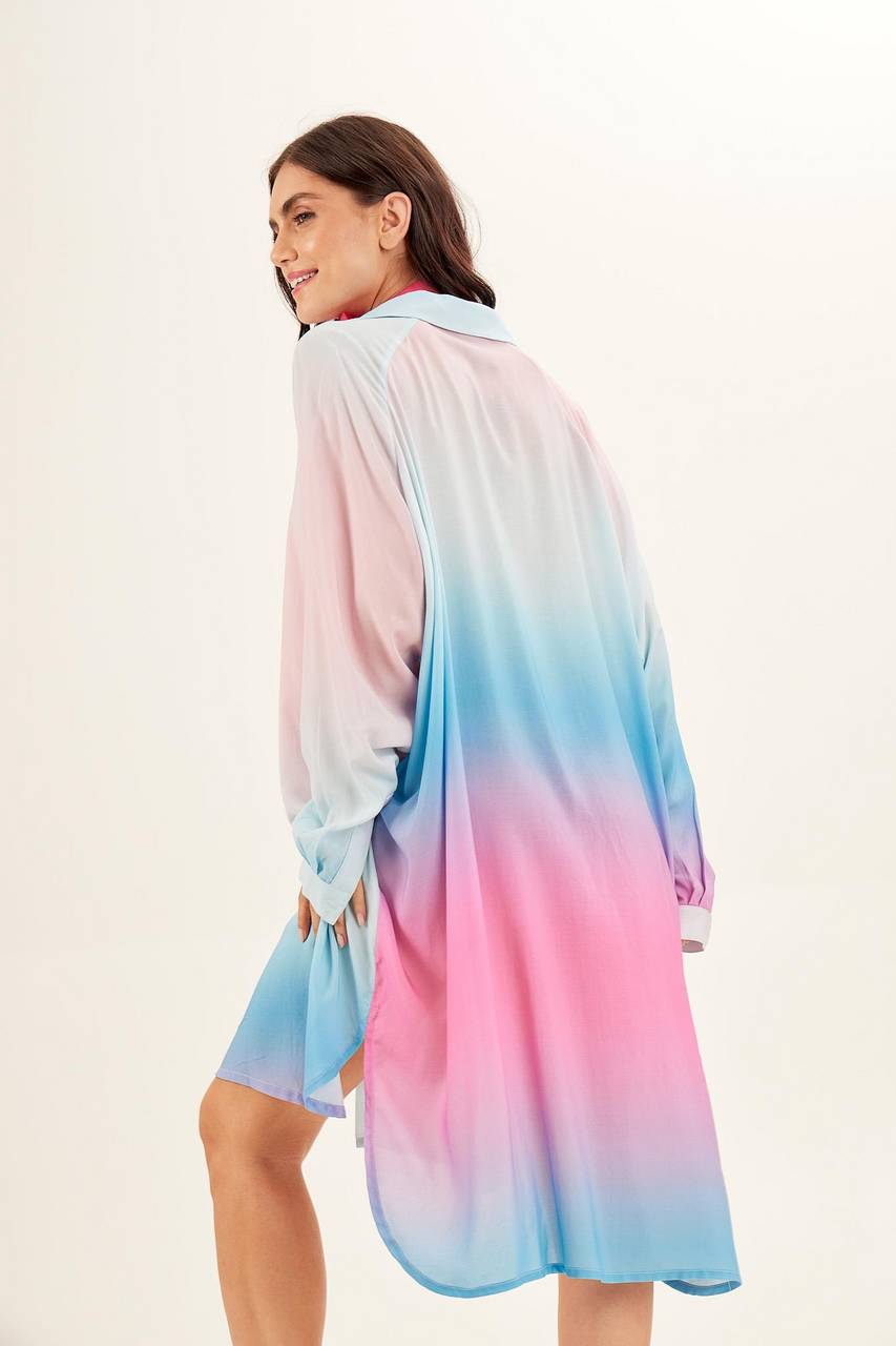 Yacamim Pink and Blue Ombré Long Sleeve Oversized Shirt M3