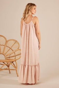 Yacamim Light Pink Textured Long Dress with Straps