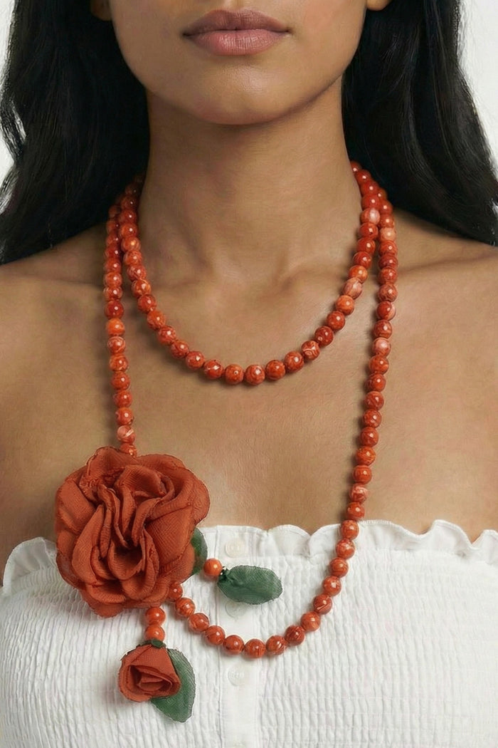Our Lady Necklace with Brown Flower Yacamim #550