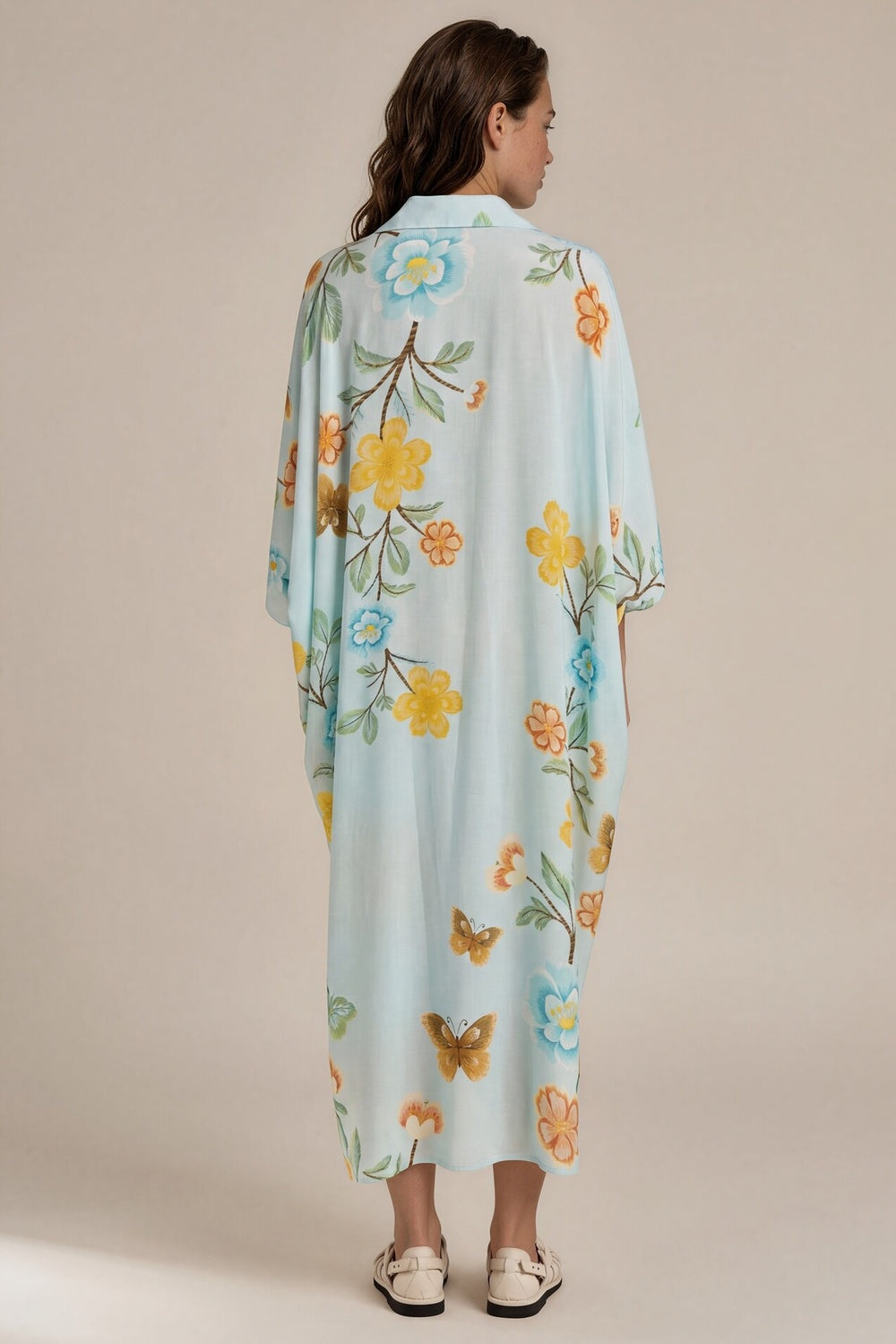 Chemise Midi Ampla Estampada Azul Claro Yacamim N1
