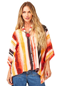 Yacamim Printed Striped V-Neck Loose Tunic