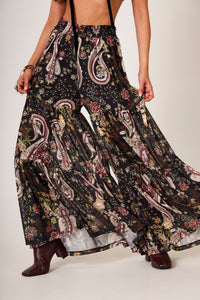 Black Tulle Palazzo Pants with Cashmere Print Yacamim A15