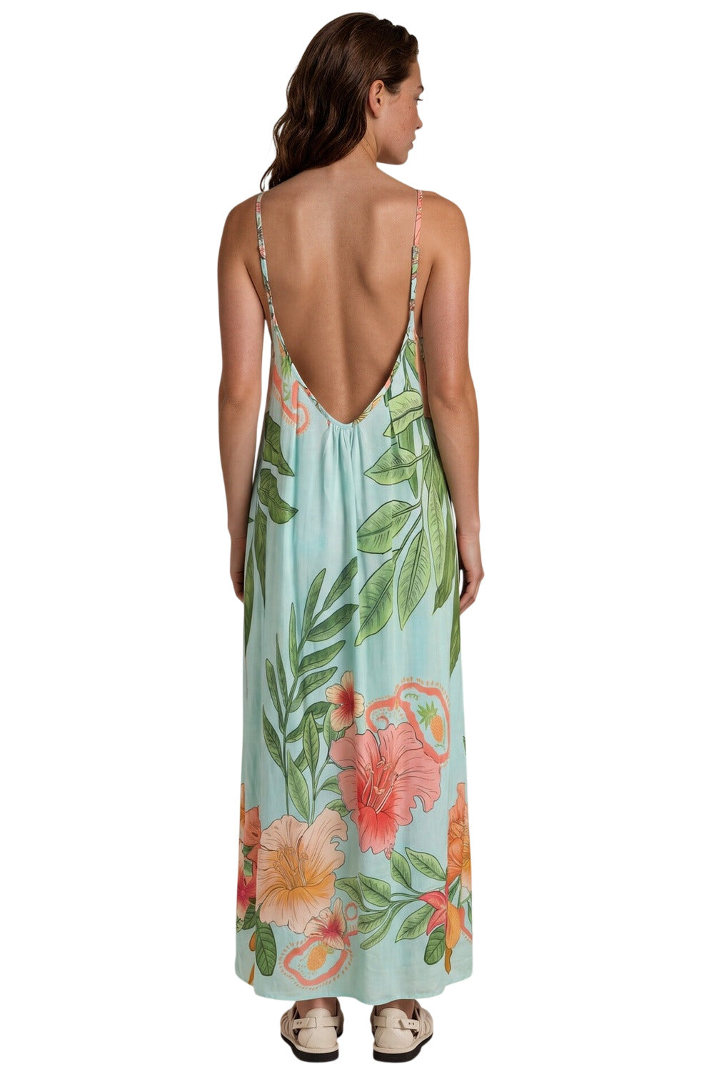 Vestido Longo Alças Reguláveis Costas Abertas Azul Claro Floral Yacamim C30
