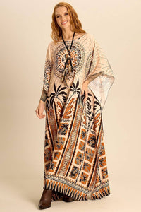 Yacamim J5 Wide Beige Printed Kaftan