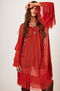 Yacamim E14 Terracotta Tulle Ruffle Mini Dress