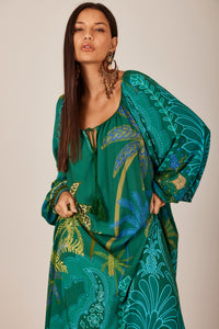 Yacamim D26 Printed Green Off-the-Shoulder Long Dress
