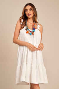 Yacamim D13 White Short Dress with Tie Straps